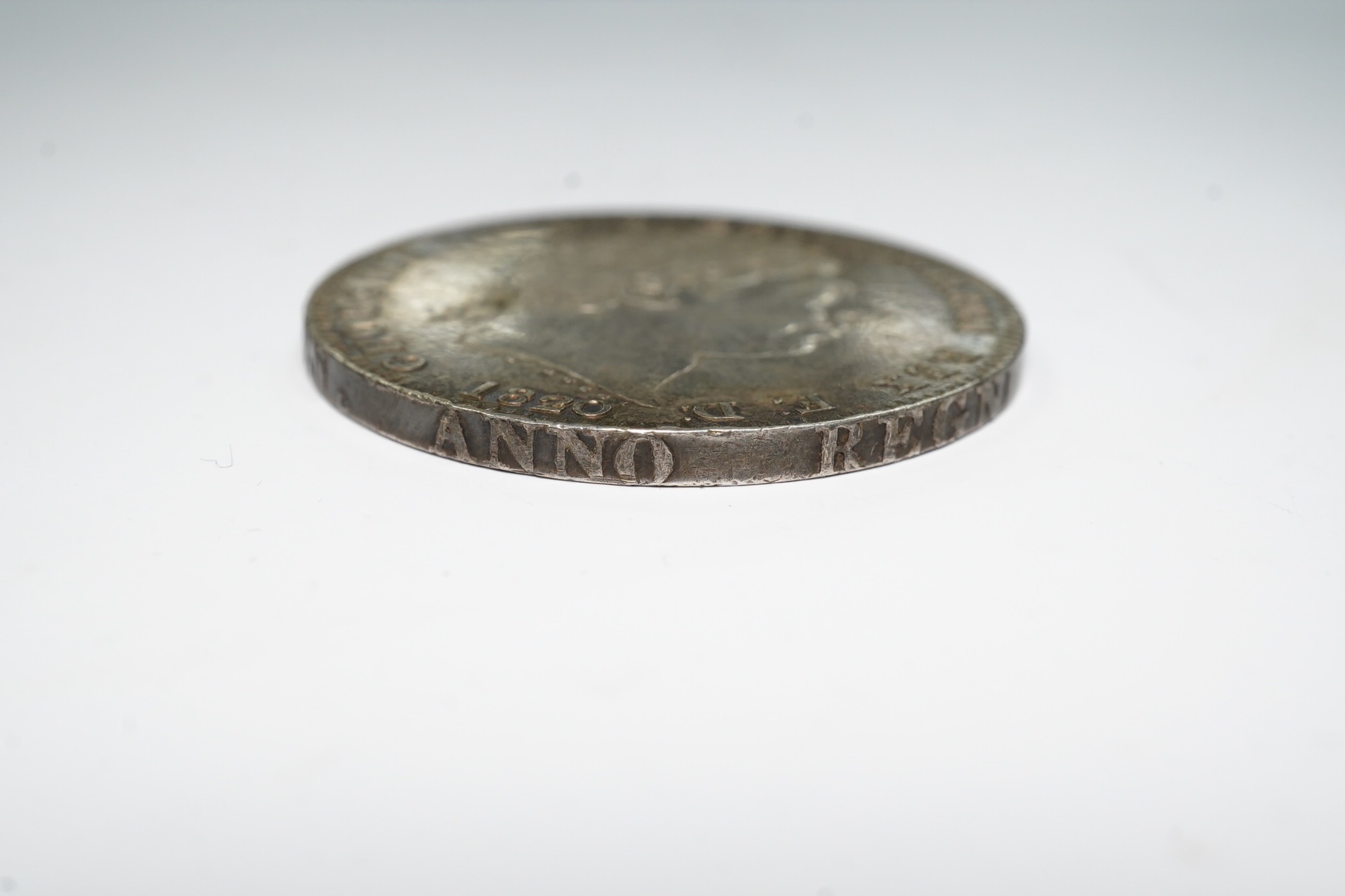 British coins, George III crown 1820, edge LX, VF